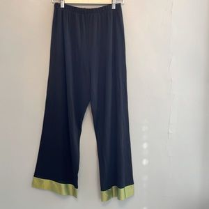 Crepe black pants with 2” green silk cuff on each leg